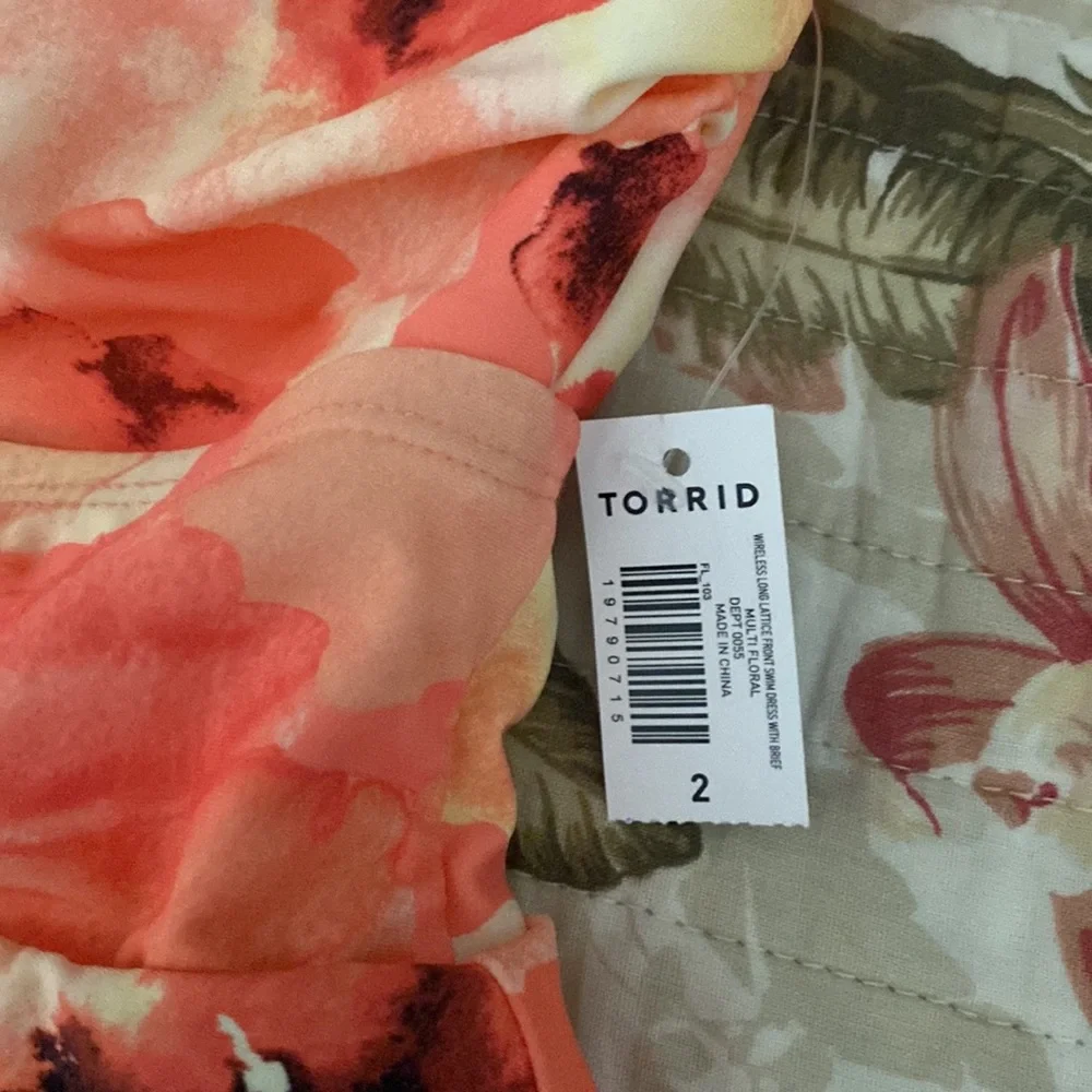 NWT TORRID Wireless Long Lattice Front Swim Dress With Brief swimsuit